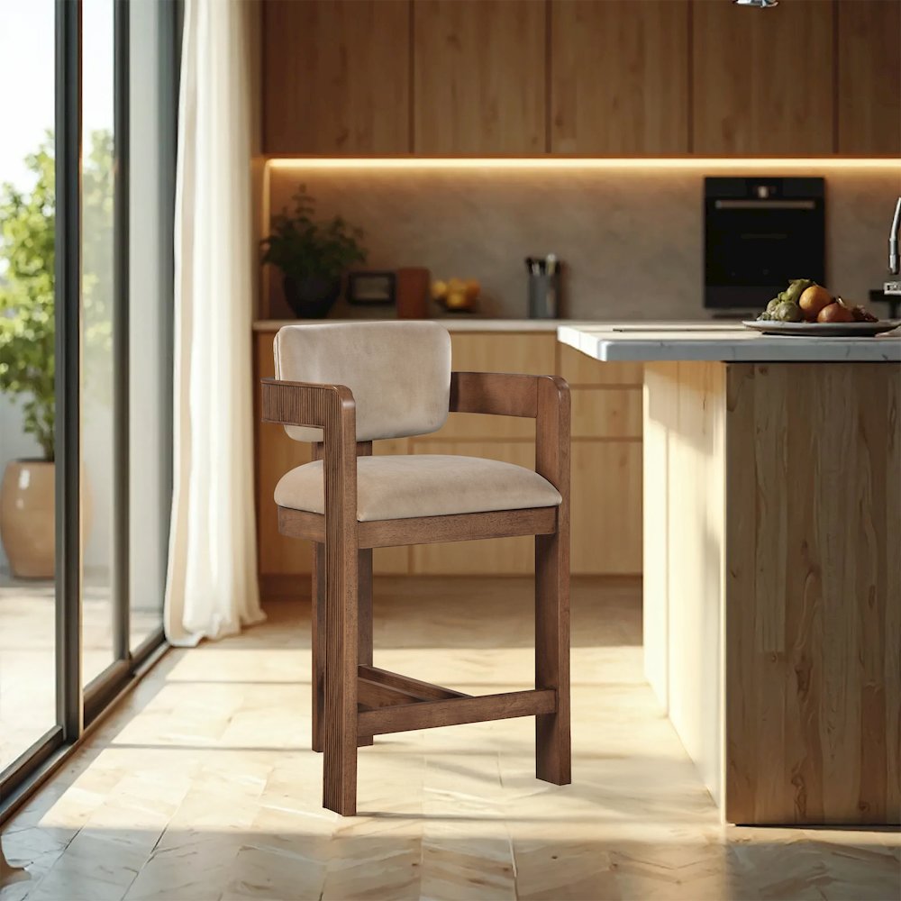 Sacha Beige Velvet Stool. Picture 2