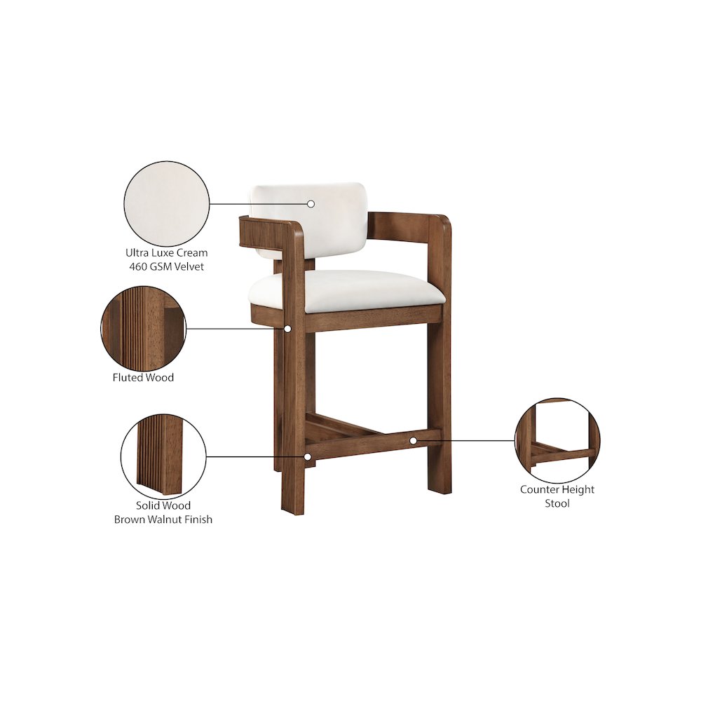 Sacha Cream Velvet Stool. Picture 9