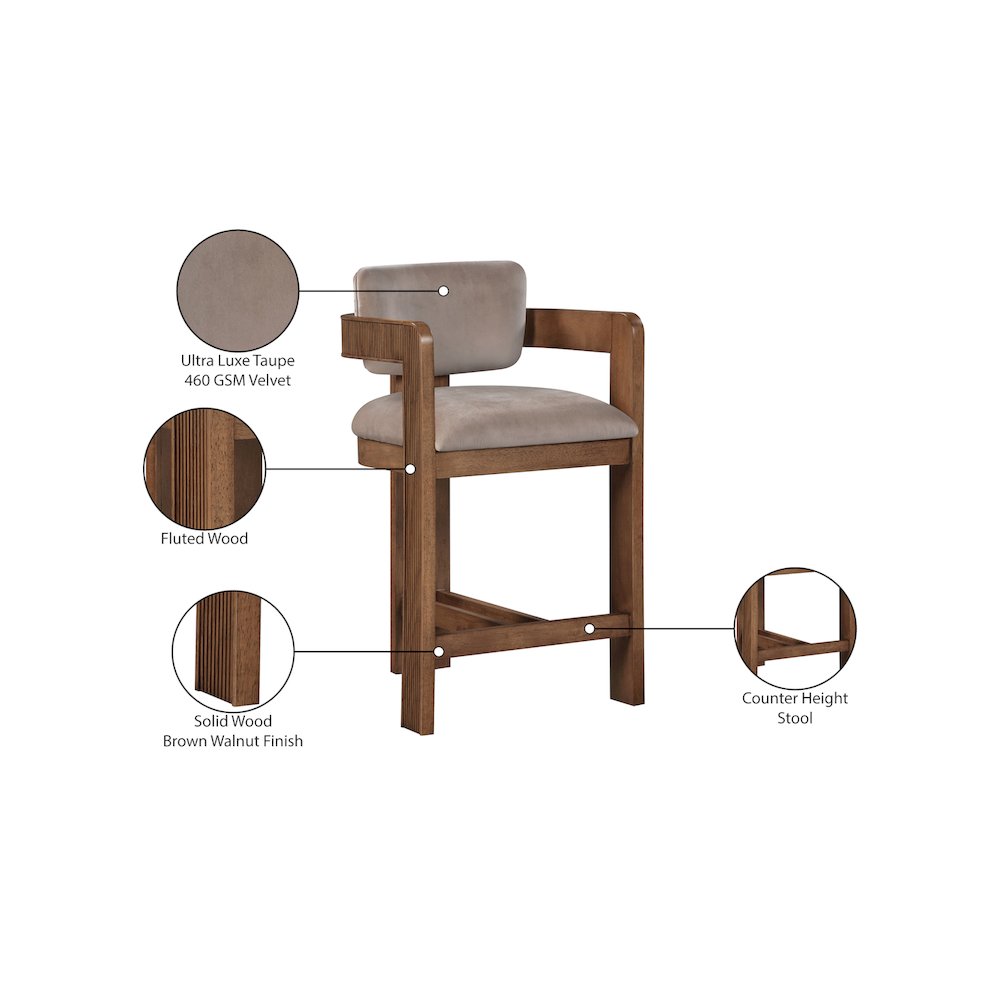 Sacha Taupe Velvet Stool. Picture 9