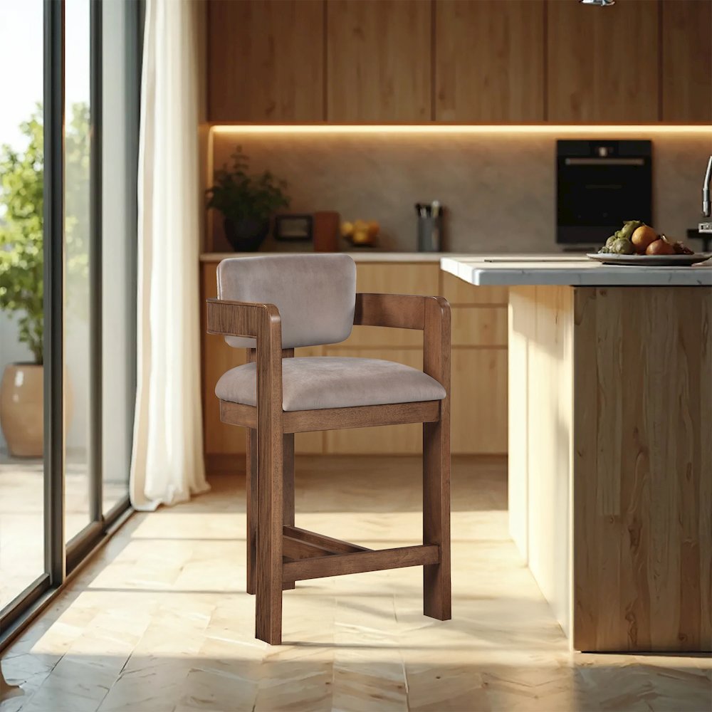 Sacha Taupe Velvet Stool. Picture 2