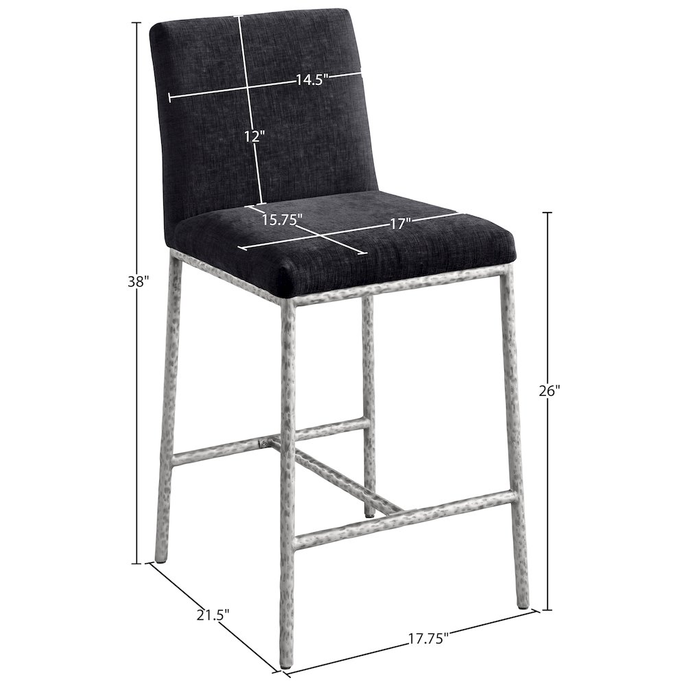 Reeves Black Chenille Fabric Upholstered Counter Stool, Set of 2. Picture 9