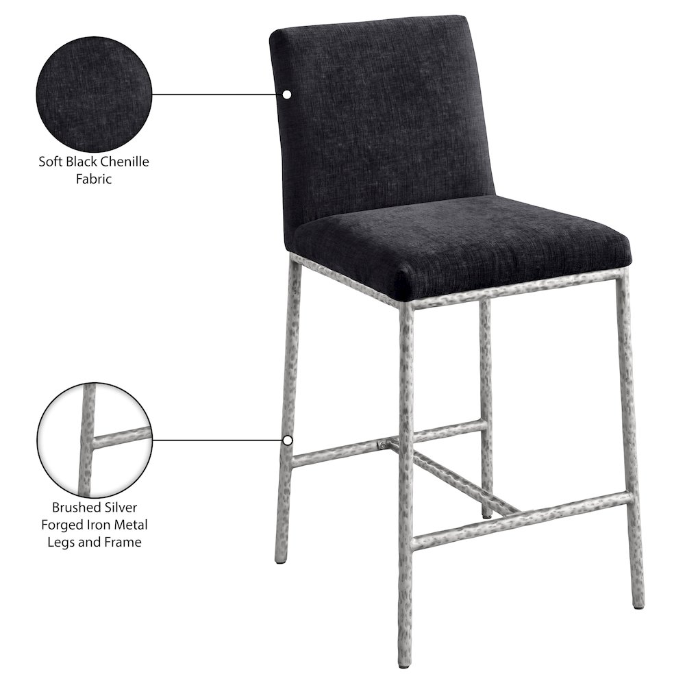 Reeves Black Chenille Fabric Upholstered Counter Stool, Set of 2. Picture 10