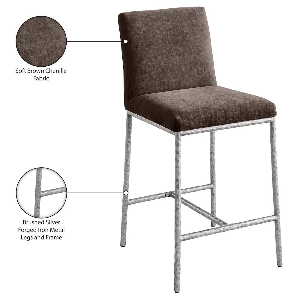 Reeves Brown Chenille Fabric Upholstered Counter Stool, Set of 2. Picture 10