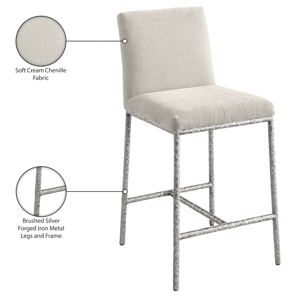 Reeves Cream Chenille Fabric Upholstered Counter Stool, Set of 2. Picture 10