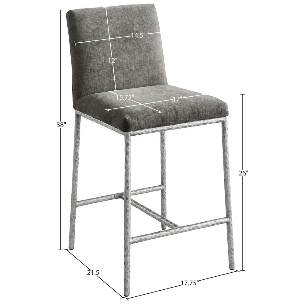 Reeves Grey Chenille Fabric Upholstered Counter Stool, Set of 2. Picture 9