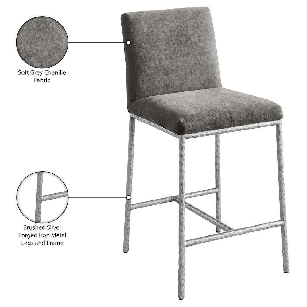 Reeves Grey Chenille Fabric Upholstered Counter Stool, Set of 2. Picture 10