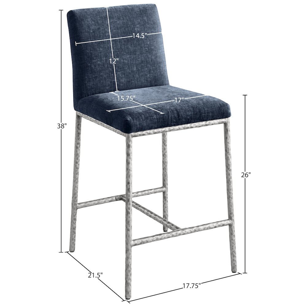 Reeves Navy Chenille Fabric Upholstered Counter Stool, Set of 2. Picture 9