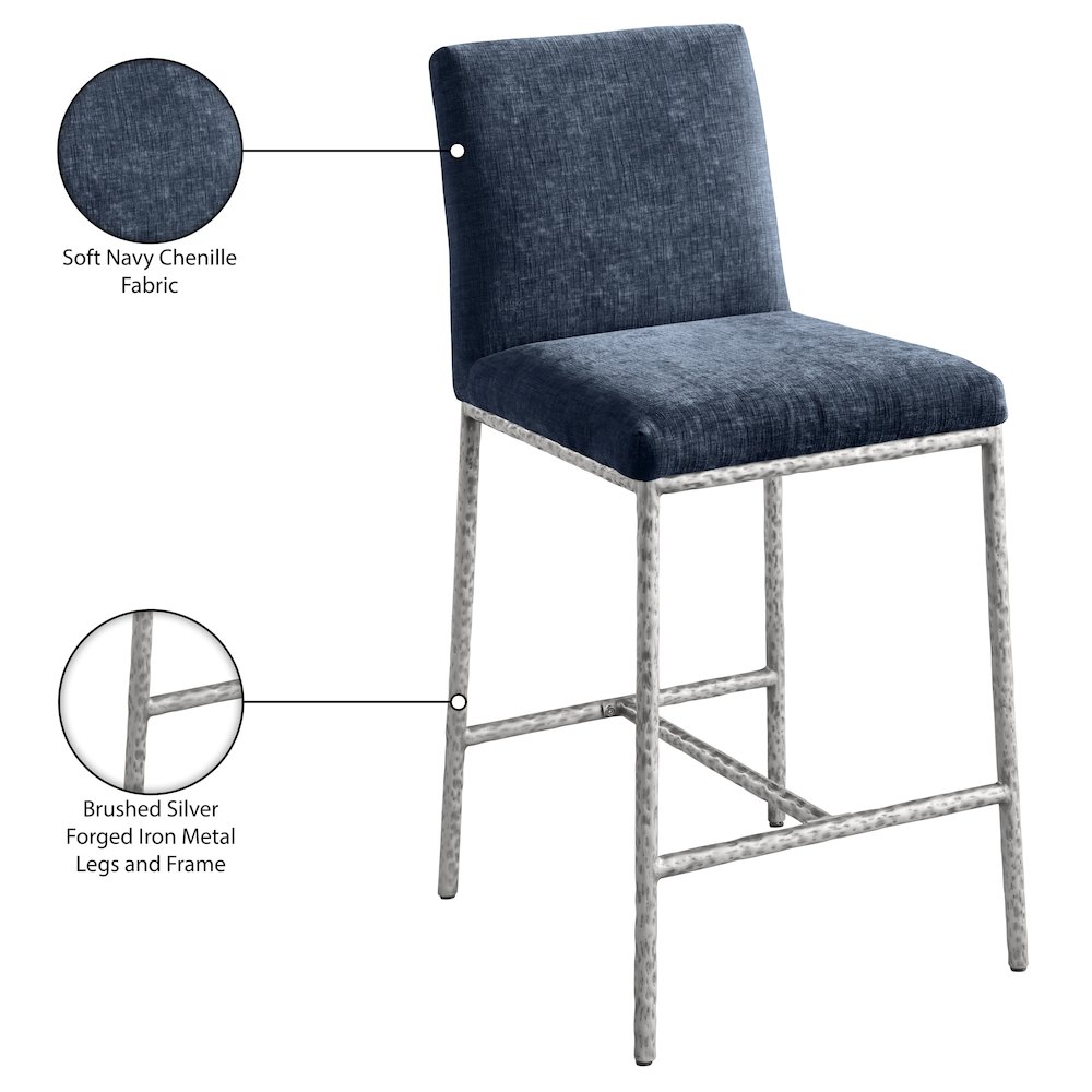 Reeves Navy Chenille Fabric Upholstered Counter Stool, Set of 2. Picture 10