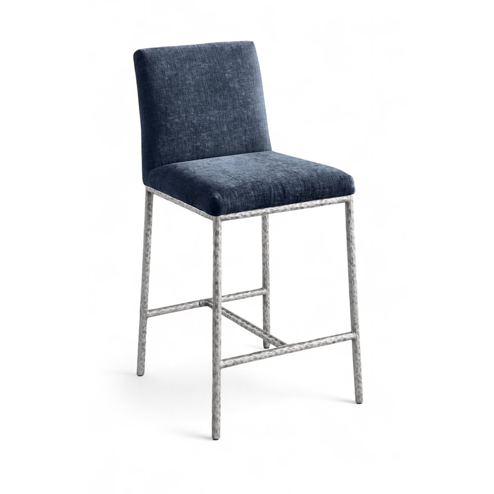 Reeves Navy Chenille Fabric Upholstered Counter Stool, Set of 2. Picture 2