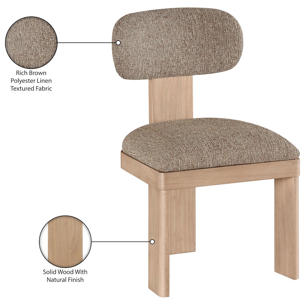 Timbra Natural Linen Textured Fabric Upholstered Dining Chair, Set of 2. Picture 11