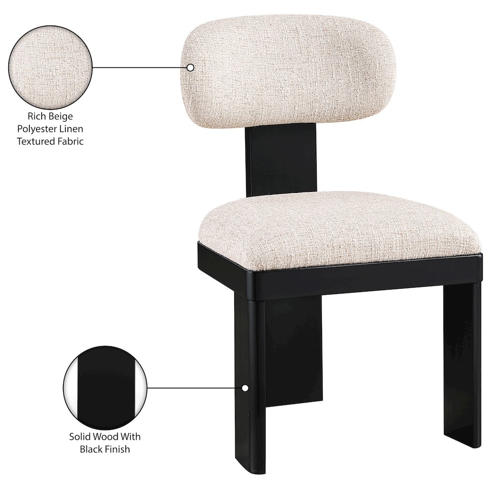 Timbra Black Linen Textured Fabric Upholstered Dining Chair, Set of 2. Picture 11