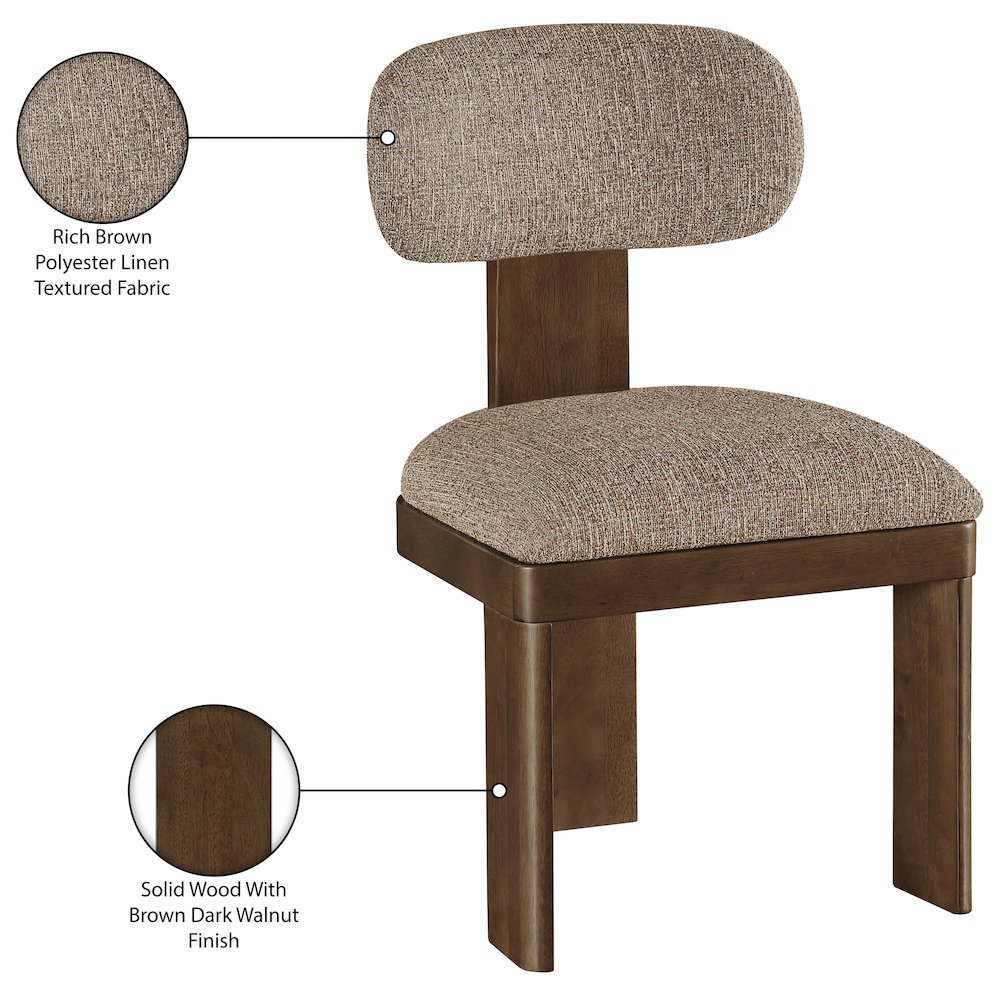 Timbra Brown Linen Textured Fabric Upholstered Dining Chair, Set of 2. Picture 11