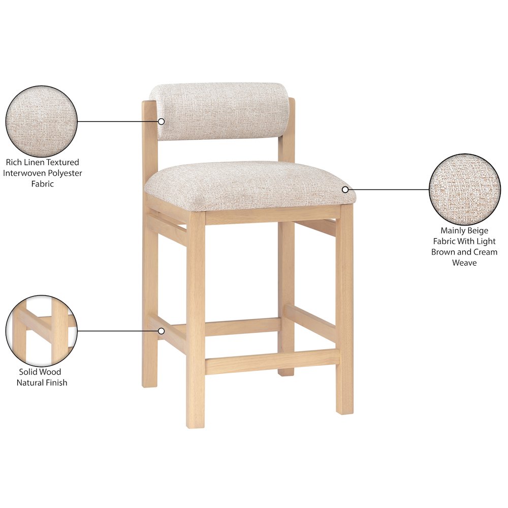 Roundhill Beige Linen Textured Fabric Upholstered Counter Stool. Picture 10