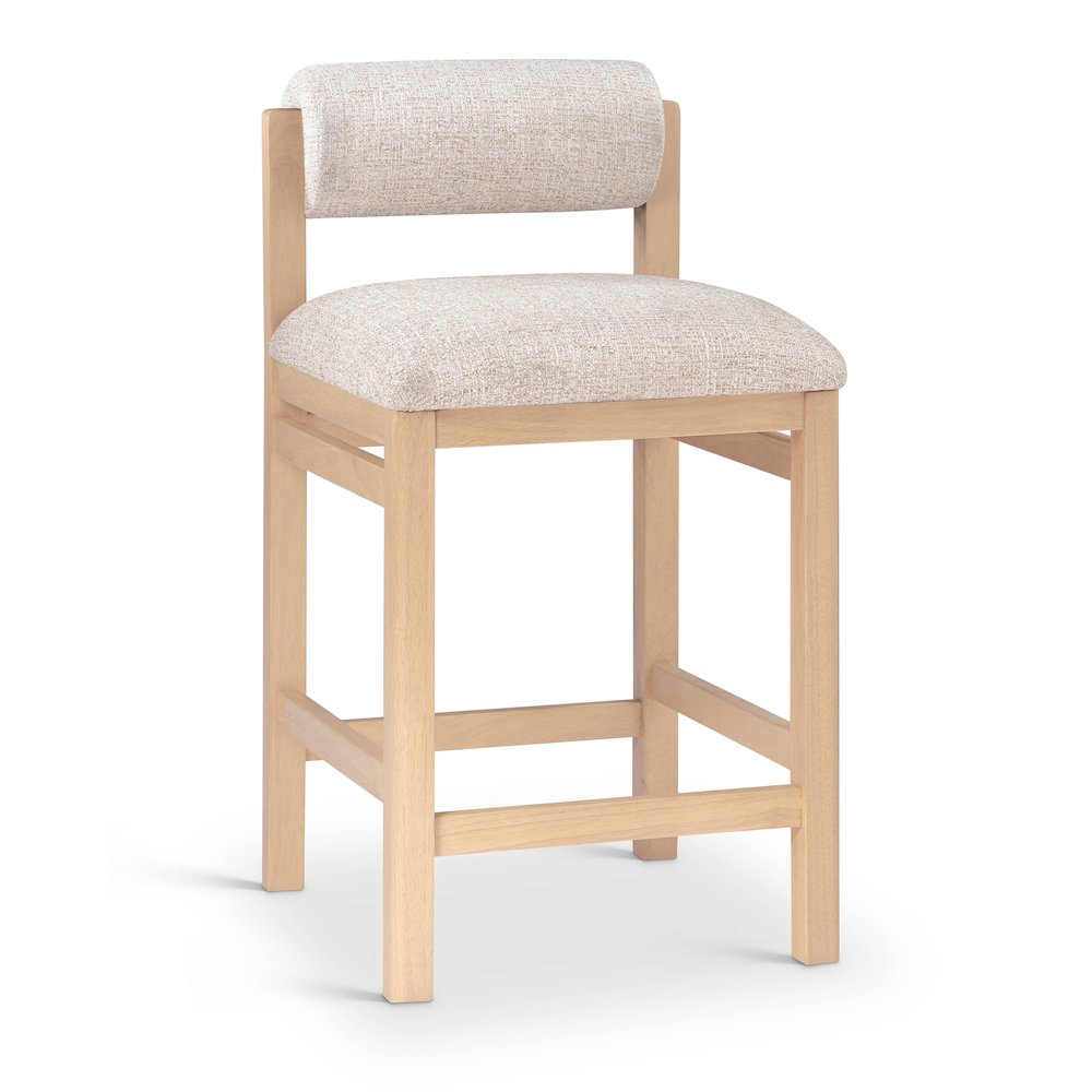 Roundhill Beige Linen Textured Fabric Upholstered Counter Stool. Picture 1