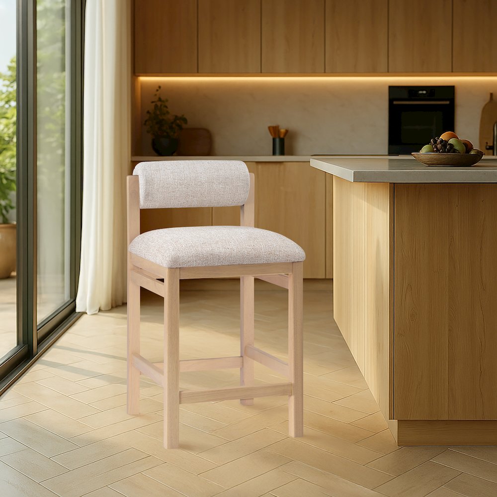 Roundhill Beige Linen Textured Fabric Upholstered Counter Stool. Picture 7