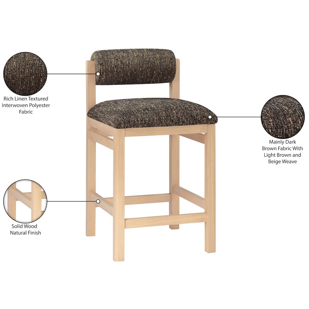 Roundhill Brown Linen Textured Fabric Upholstered Counter Stool. Picture 10