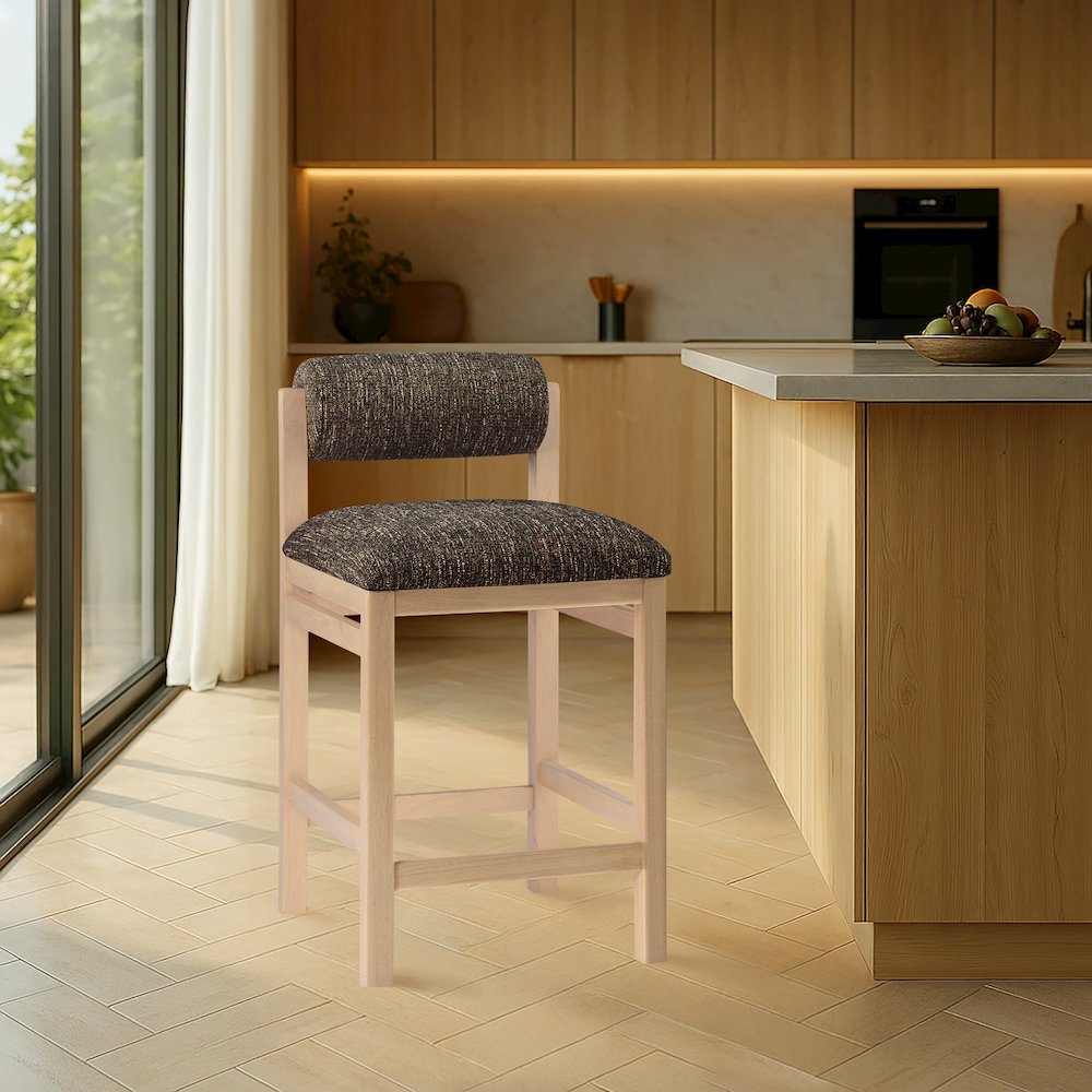 Roundhill Brown Linen Textured Fabric Upholstered Counter Stool. Picture 7