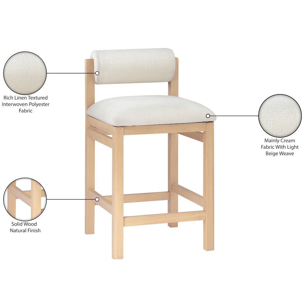 Roundhill Cream Linen Textured Fabric Upholstered Counter Stool. Picture 10