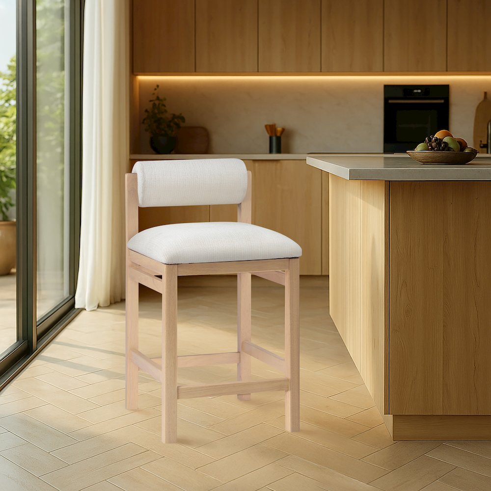 Roundhill Cream Linen Textured Fabric Upholstered Counter Stool. Picture 7