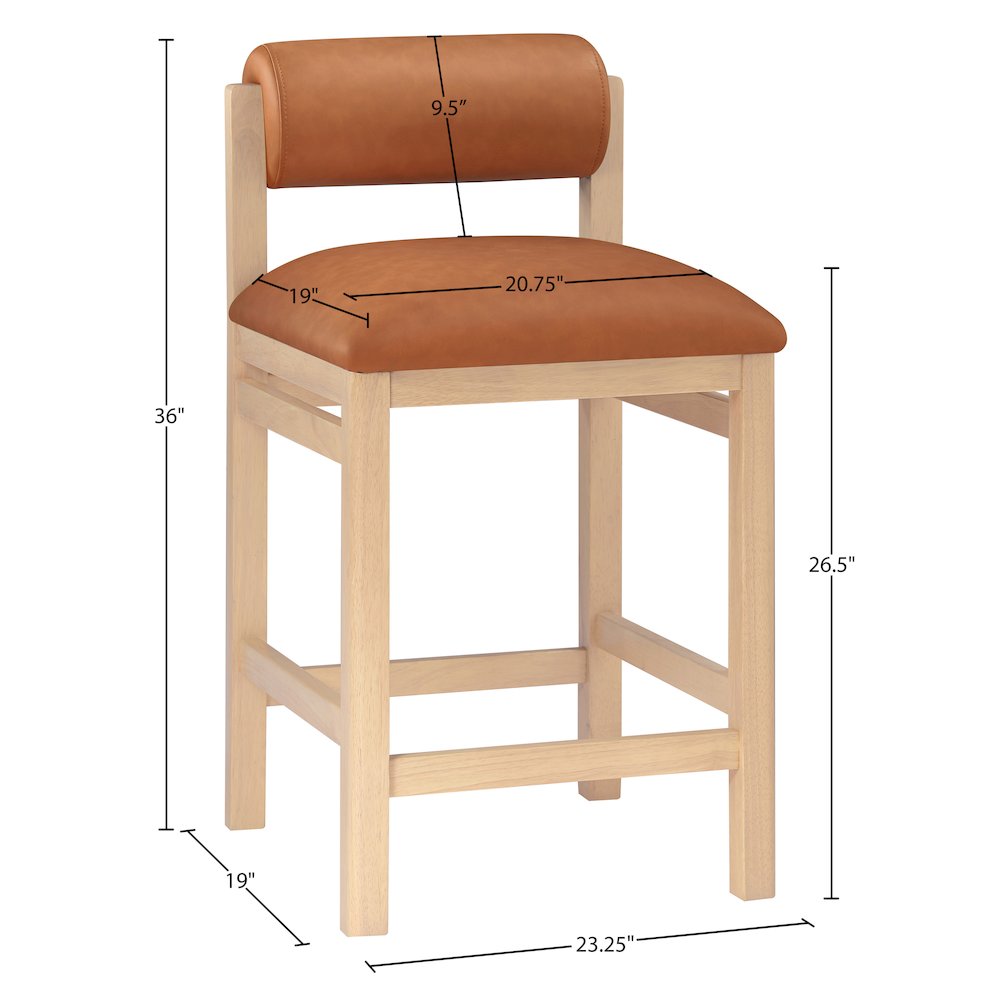 Roundhill Cognac Vegan Leather Upholstered Counter Stool. Picture 6