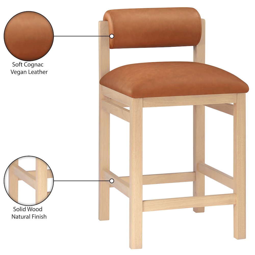 Roundhill Cognac Vegan Leather Upholstered Counter Stool. Picture 9