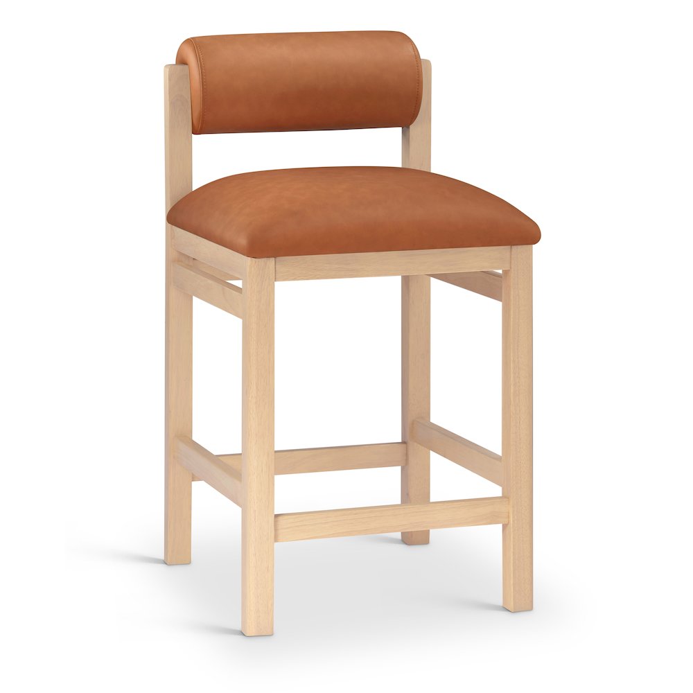 Roundhill Cognac Vegan Leather Upholstered Counter Stool. Picture 1