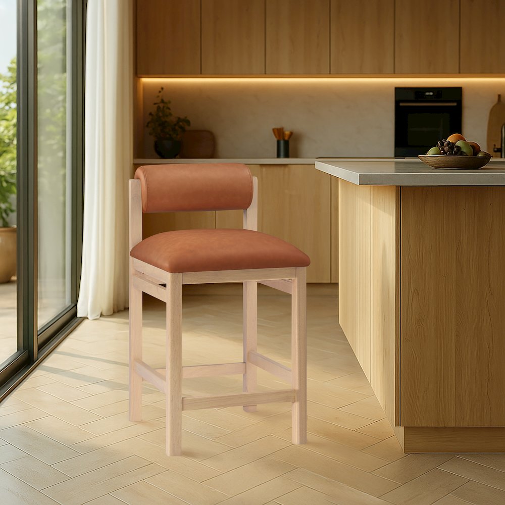 Roundhill Cognac Vegan Leather Upholstered Counter Stool. Picture 7