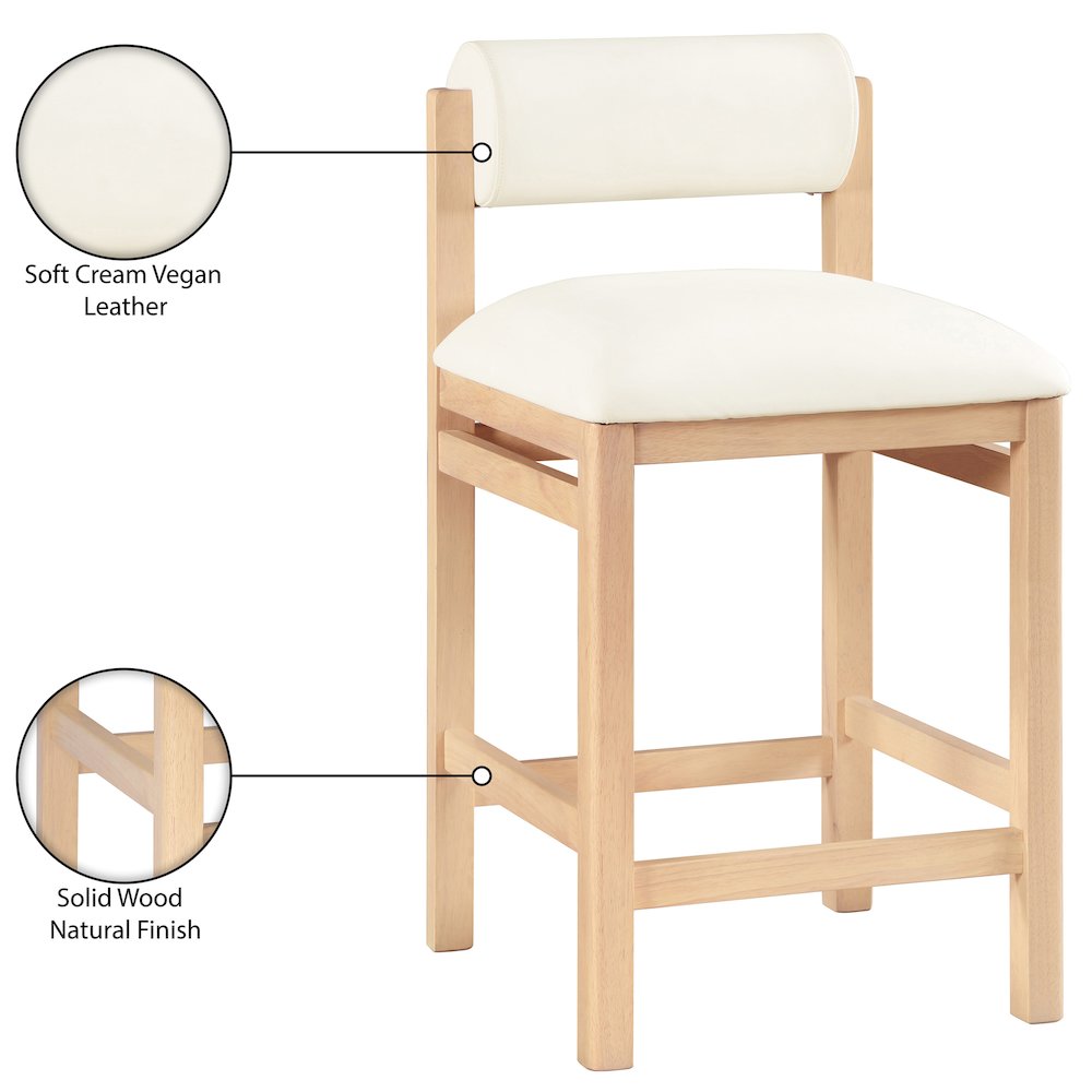 Roundhill Cream Vegan Leather Upholstered Counter Stool. Picture 9
