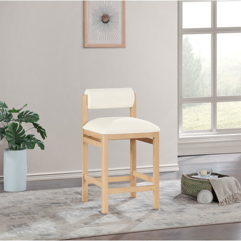 Roundhill Cream Vegan Leather Upholstered Counter Stool. Picture 7