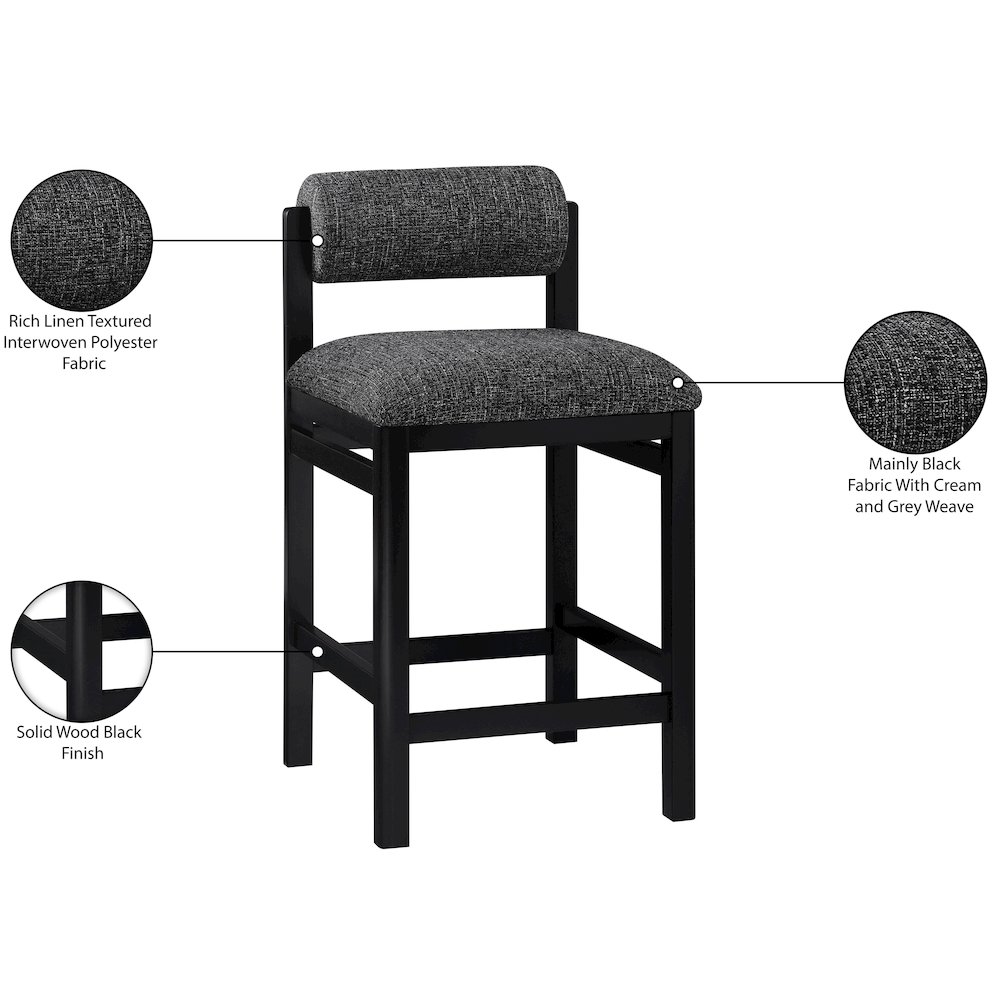 Roundhill Black Linen Textured Fabric Upholstered Counter Stool. Picture 9