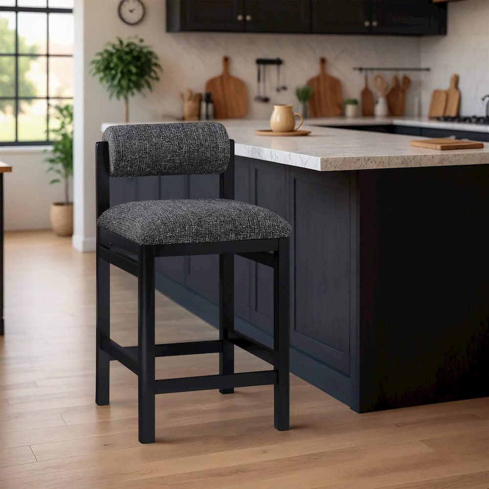 Roundhill Black Linen Textured Fabric Upholstered Counter Stool. Picture 7