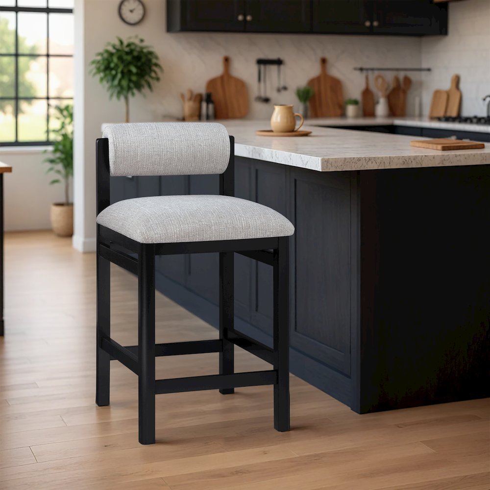 Roundhill Grey Linen Textured Fabric Upholstered Counter Stool. Picture 7