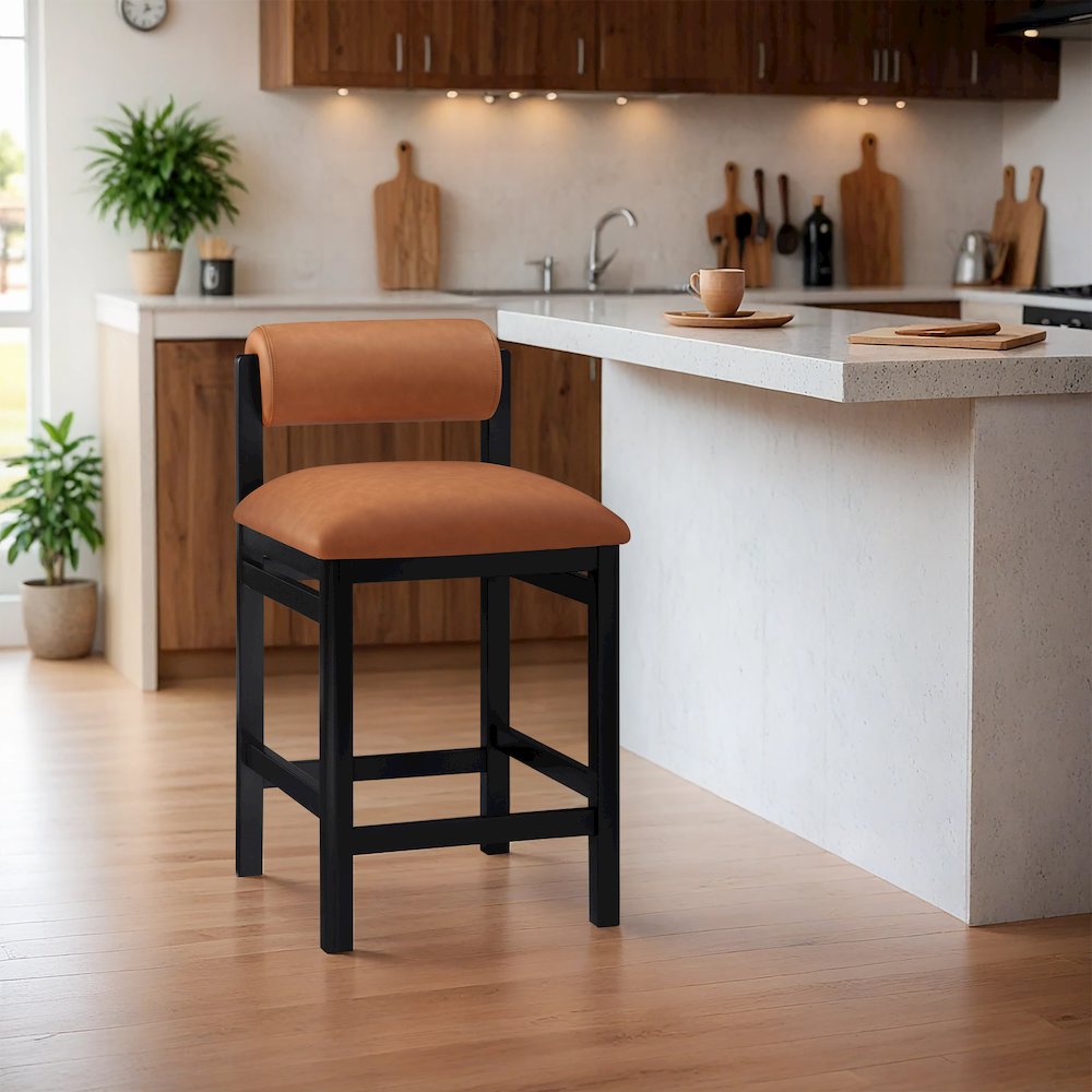 Roundhill Cognac Vegan Leather Upholstered Counter Stool. Picture 7