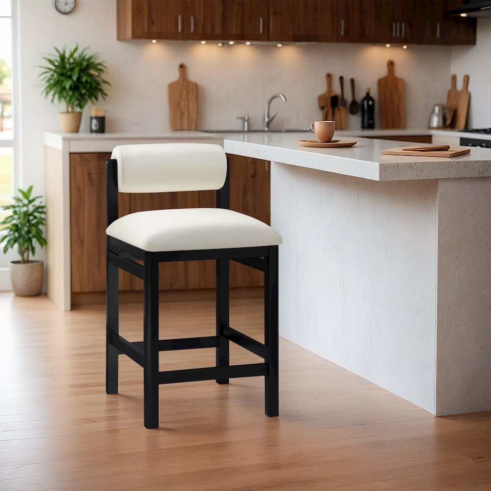 Roundhill Cream Vegan Leather Upholstered Counter Stool. Picture 7