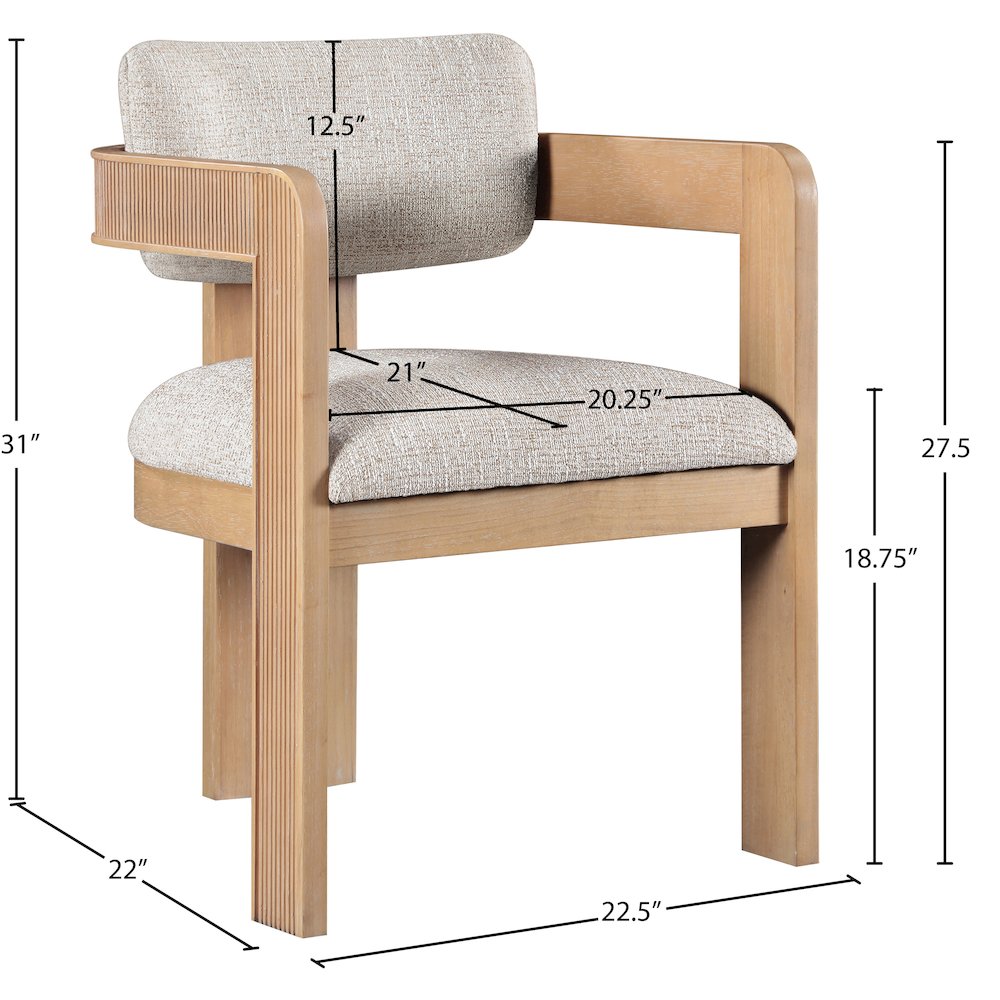 Sacha Beige Linen Textured Fabric Upholstered Dining Chair, Set of 2. Picture 11