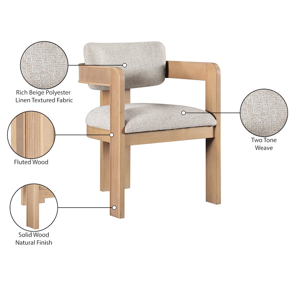 Sacha Beige Linen Textured Fabric Upholstered Dining Chair, Set of 2. Picture 12