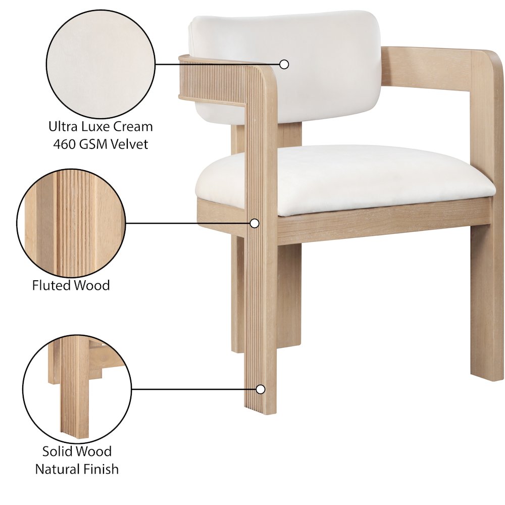 Sacha Cream Velvet Dining Chair, Set of 2. Picture 9