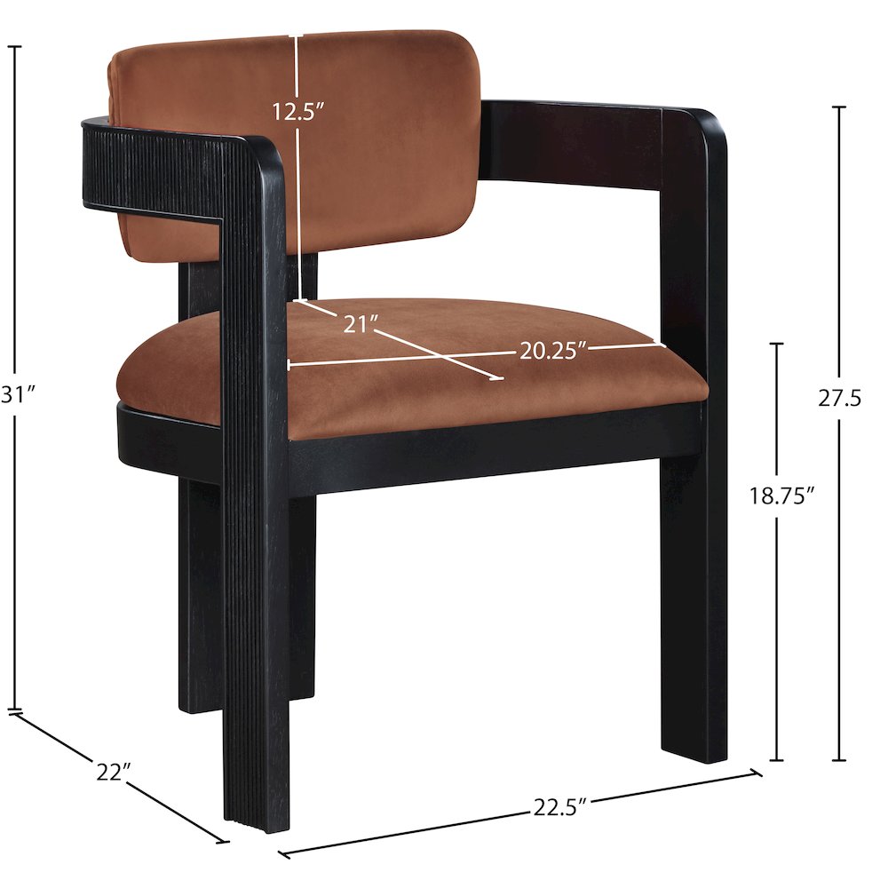 Sacha Cognac Velvet Dining Chair, Set of 2. Picture 8