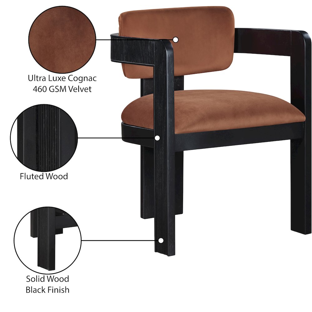 Sacha Cognac Velvet Dining Chair, Set of 2. Picture 9