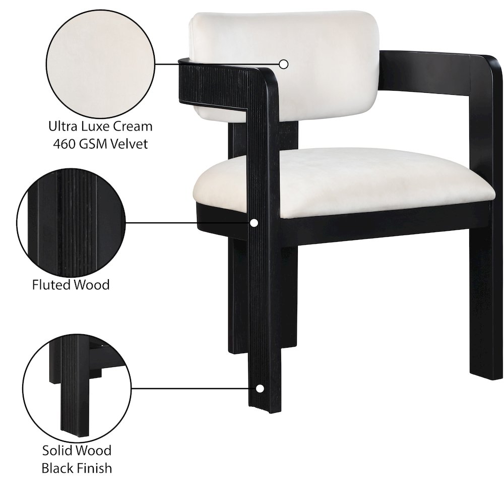 Sacha Cream Velvet Dining Chair, Set of 2. Picture 9