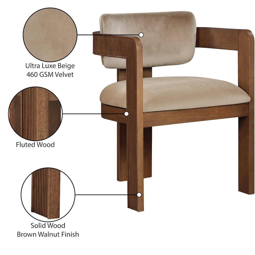 Sacha Beige Velvet Dining Chair, Set of 2. Picture 9