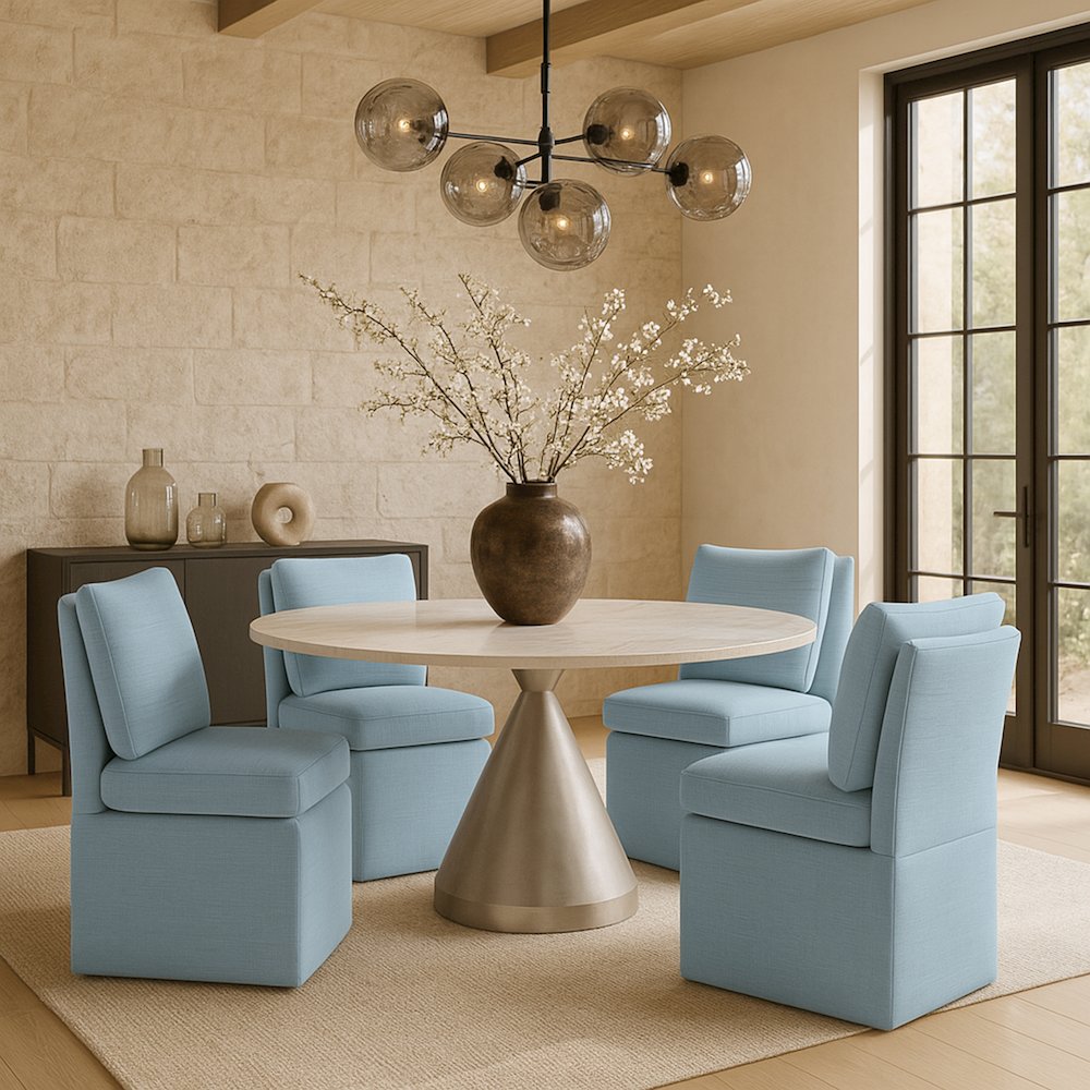 Nelori Light Blue Linen Textured Performance Fabric Dining Chair, Set of 2. Picture 7