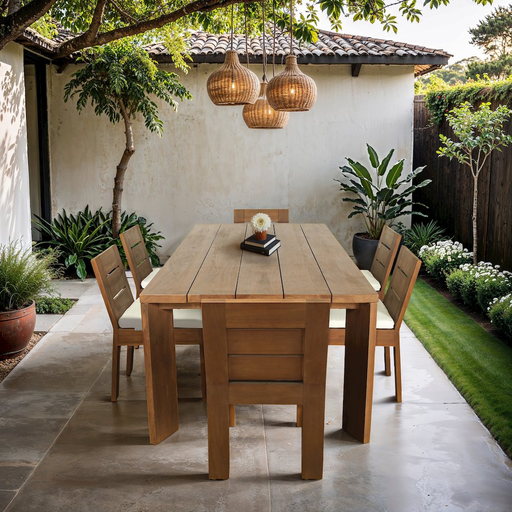 Mirella 96" Natural Teak Wood Outdoor Patio Dining Table. Picture 2