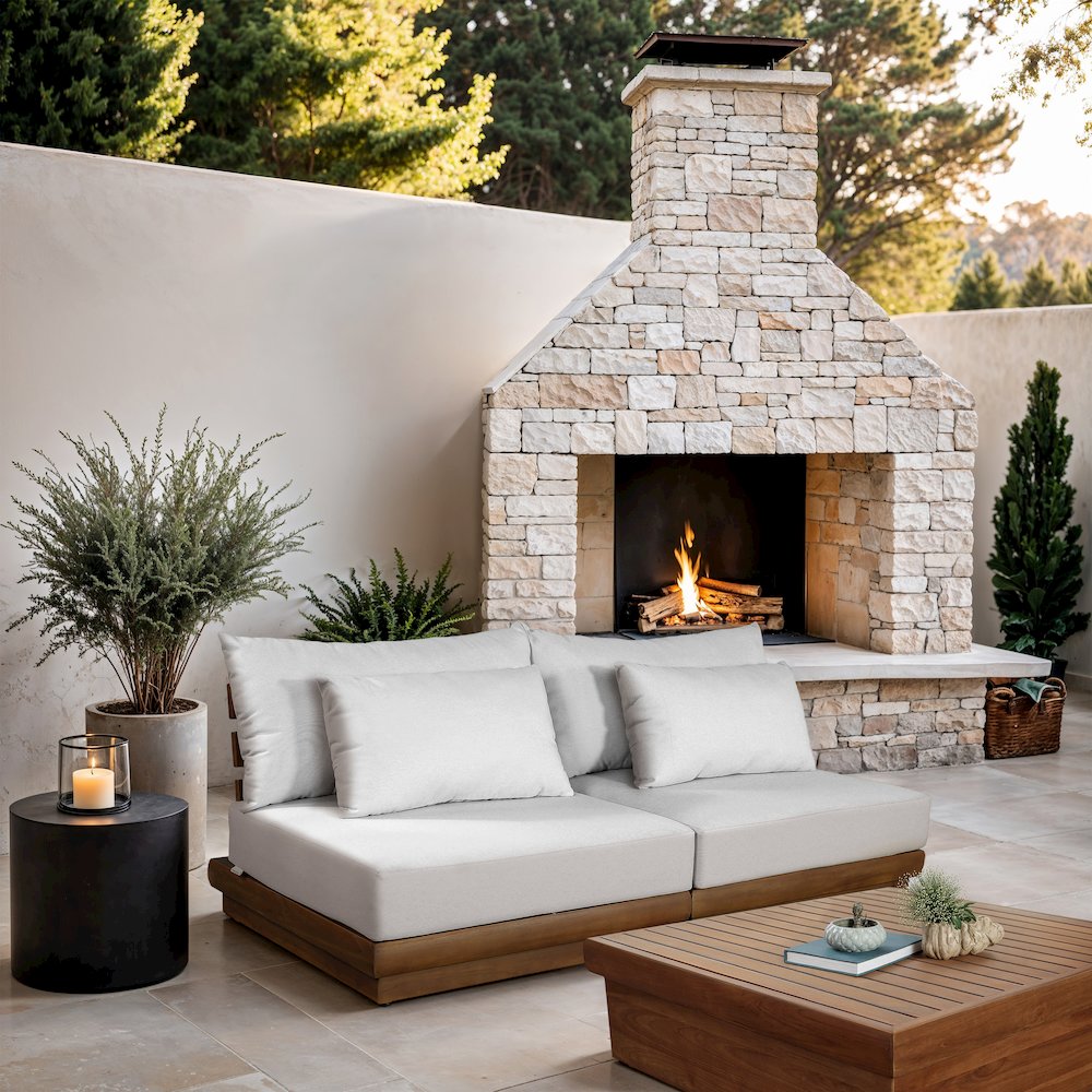 Mirella 74" White Water Resistant Fabric 2pc Patio Loveseat. Picture 2