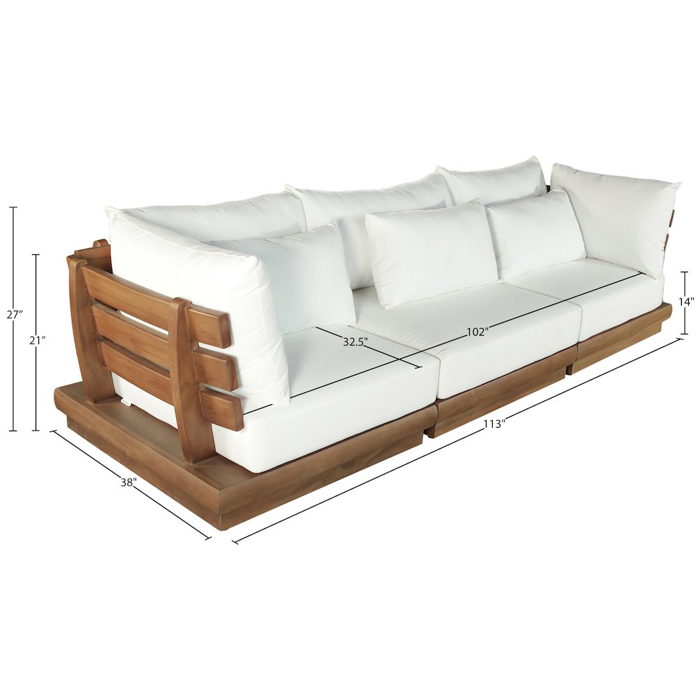 Mirella 113" White Water Resistant Fabric 3pc Patio Sofa. Picture 7