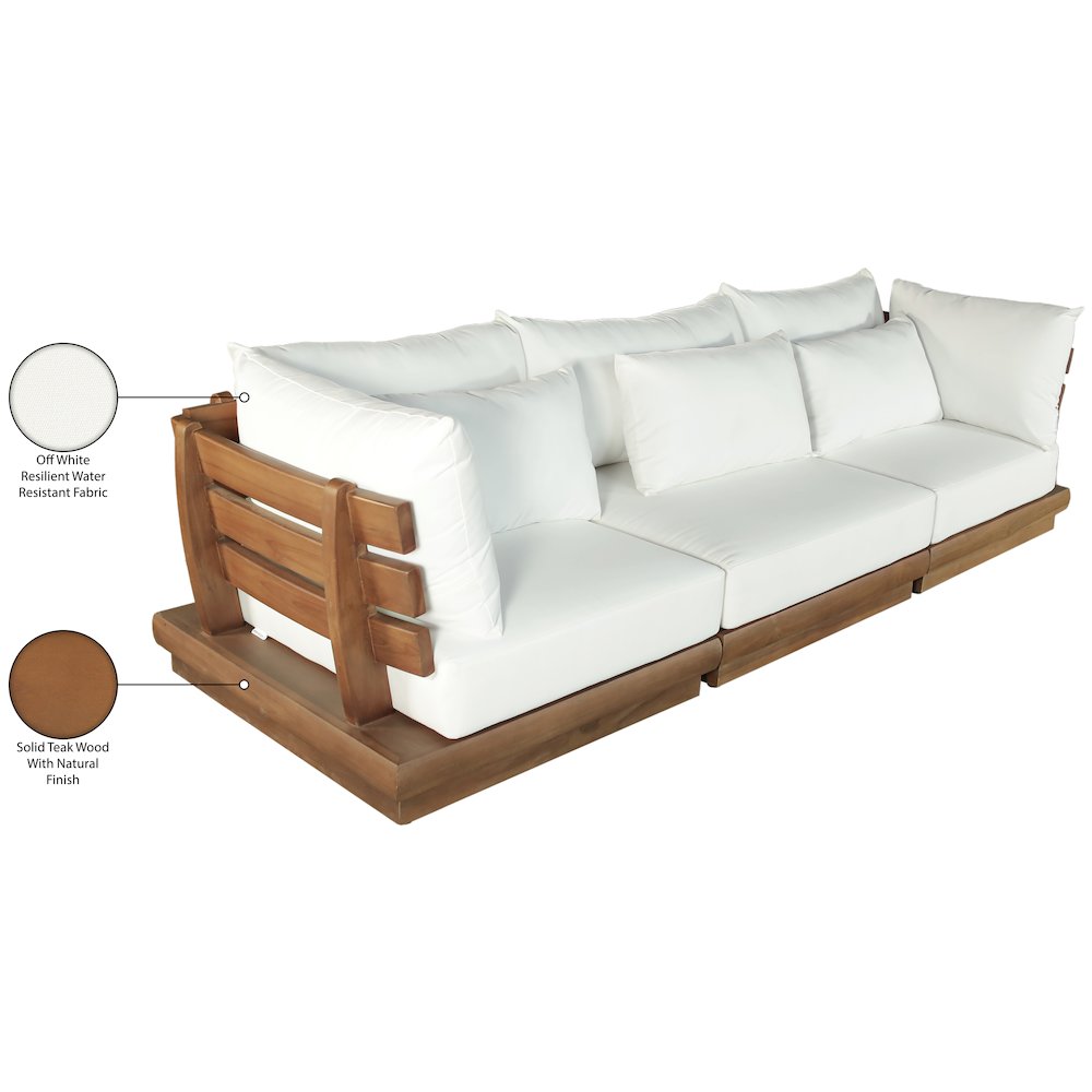 Mirella 113" White Water Resistant Fabric 3pc Patio Sofa. Picture 8
