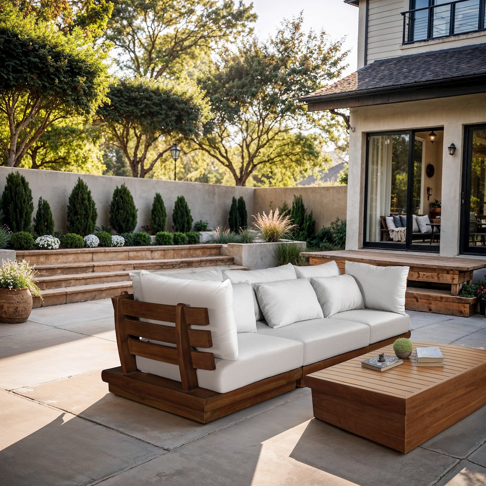 Mirella 113" White Water Resistant Fabric 3pc Patio Sofa. Picture 2