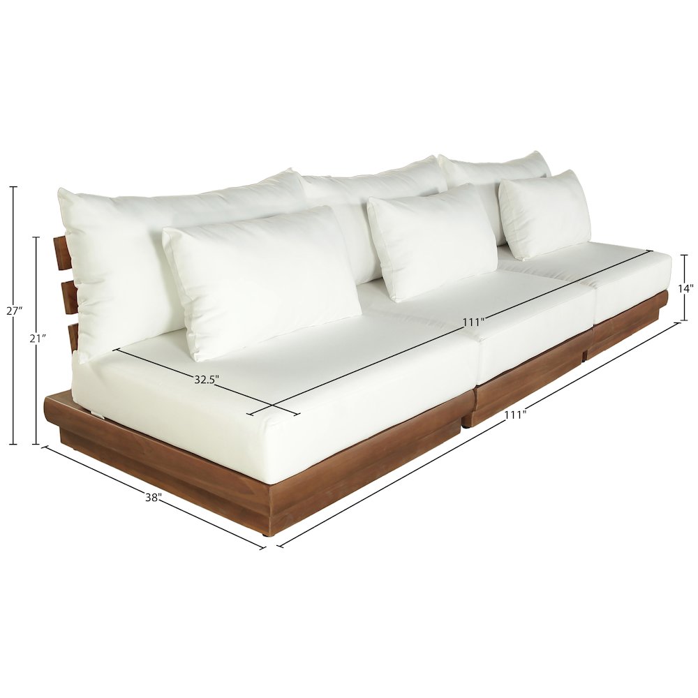 Mirella 111" White Water Resistant Fabric 3pc Patio Sofa. Picture 7