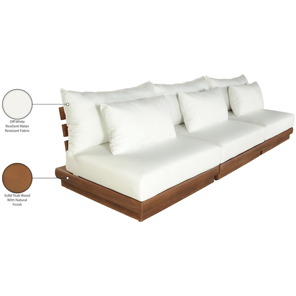 Mirella 111" White Water Resistant Fabric 3pc Patio Sofa. Picture 8