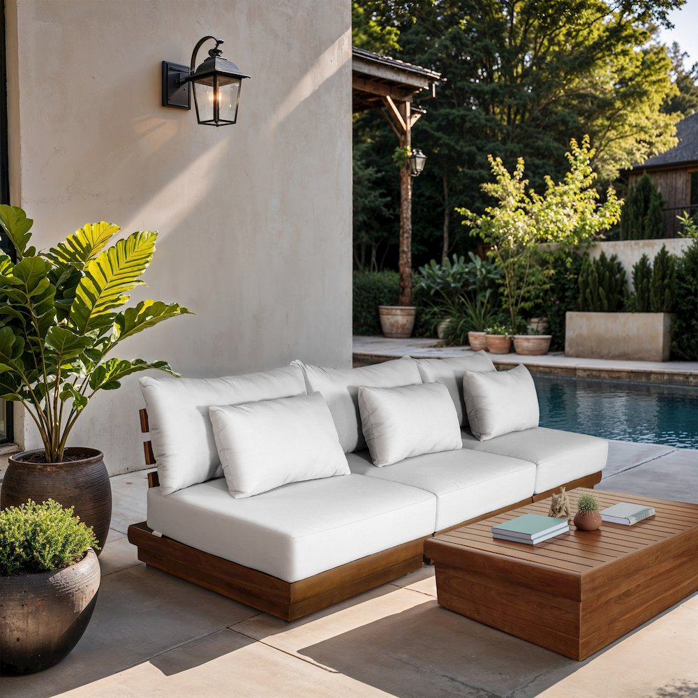 Mirella 111" White Water Resistant Fabric 3pc Patio Sofa. Picture 2